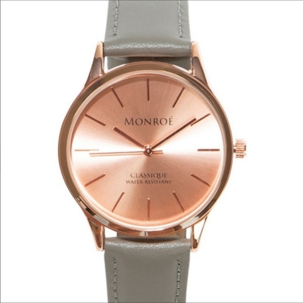 Monroe by Maestro, Sunburst Solerose Watch with Genuine Leather Strap, NEW